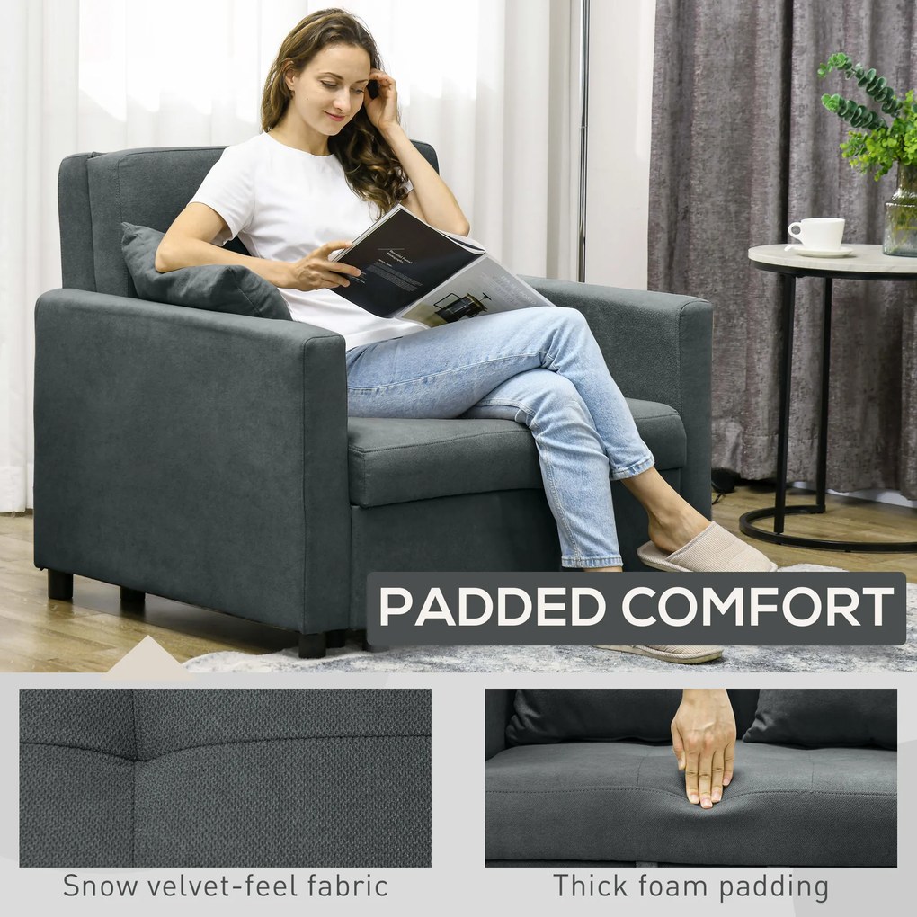 HOMCOM Fotoliu Tip Pat de O Persoană cu 2 Perne și Spațiu de Depozitare, Gri | Aosom Romania