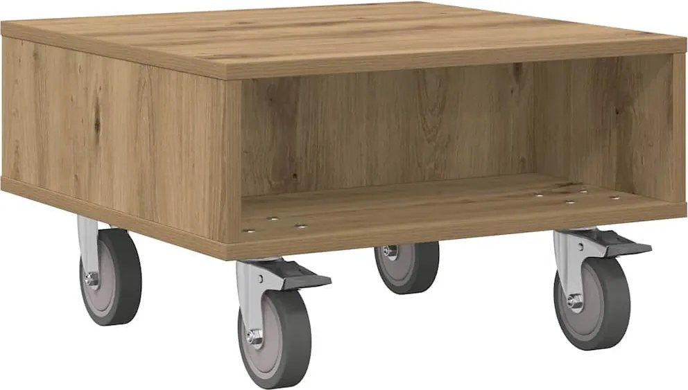 vidaXL Masă laterală cu roți Stejar Artizanal 50,5 x 50 x 30 cm