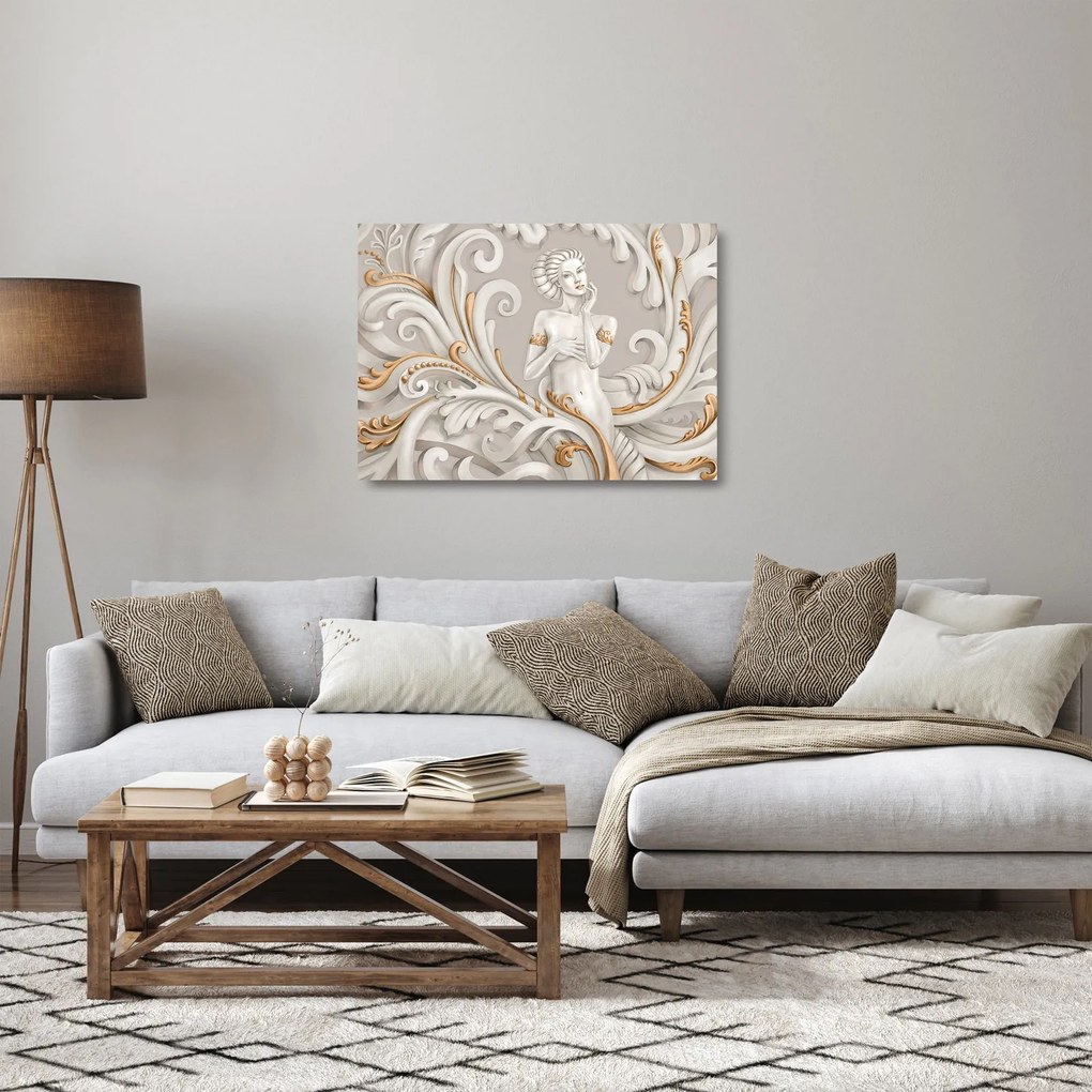 Tablou pe sticlă - Imagine a zeiței într-un fundal ornamental (70x50 cm)