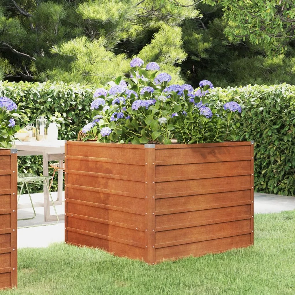 Jardiniera de gradina, gri, 100x100x77 cm, otel corten