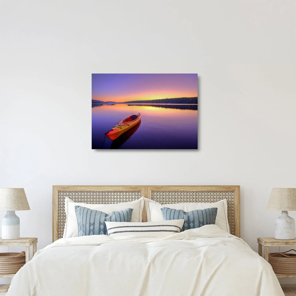 Tablou pe sticlă - Kayak pe lac (70x50 cm)