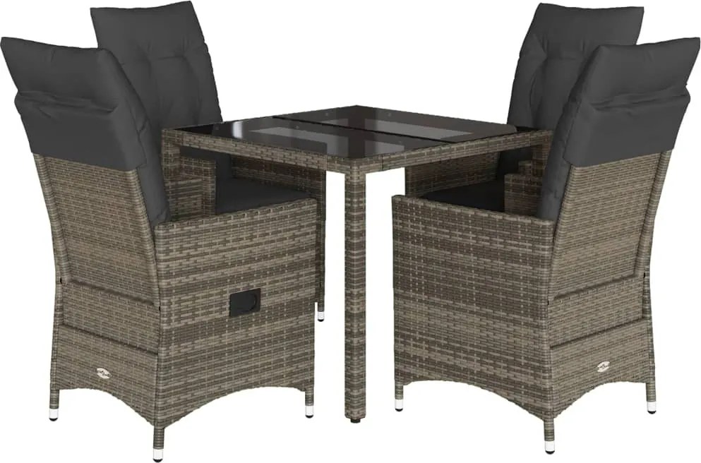 vidaXL Set mobilier de grădină cu perne, 5 piese, gri, poliratan