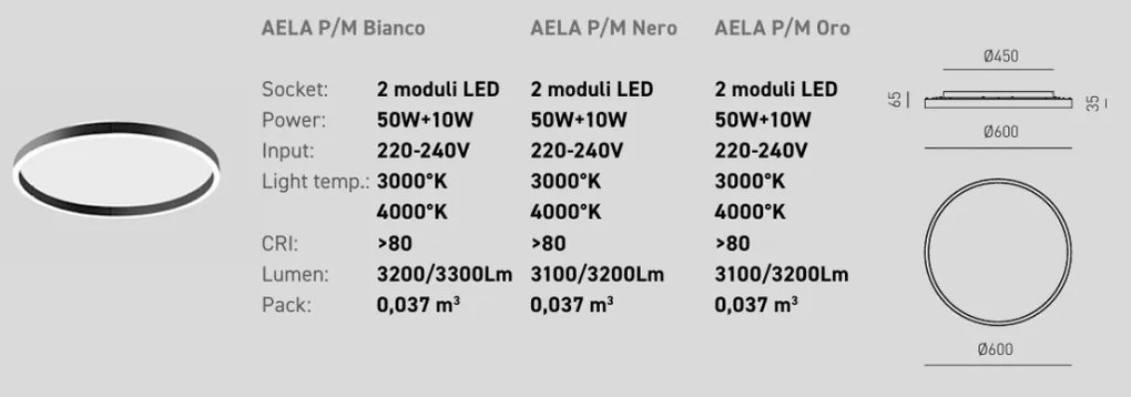 Plafoniera LED design slim AELA 60cm, auriu, alb sau negru
