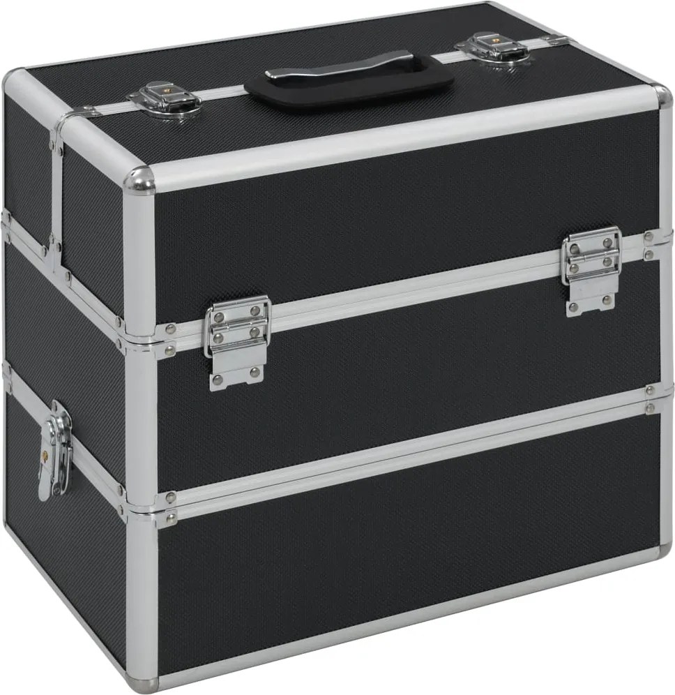 vidaXL Casetă de cosmetice, negru, 37 x 24 x 35 cm, aluminiu