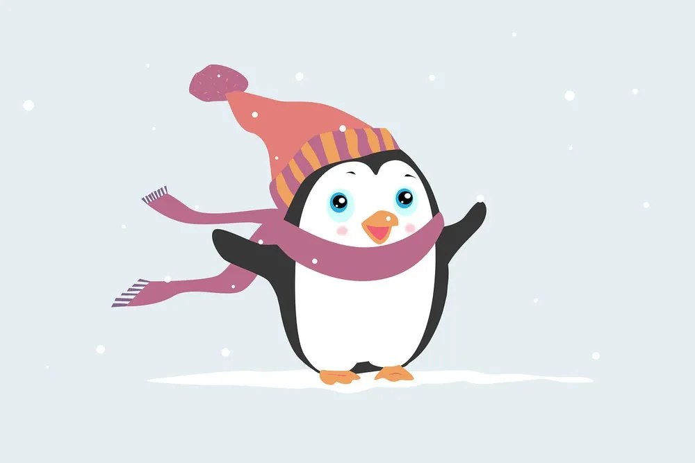 Tablou pinguin drăguț cu pălărie