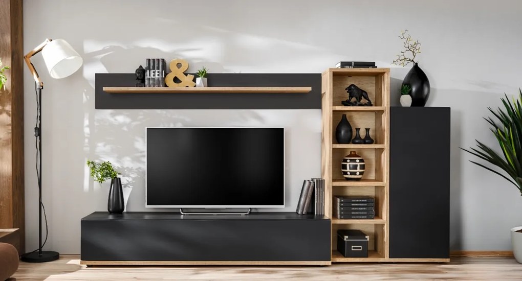 Living Sufragerie moderna, 240 cm lungime x 127 cm inaltime x 40 cm adancime, stejar negru