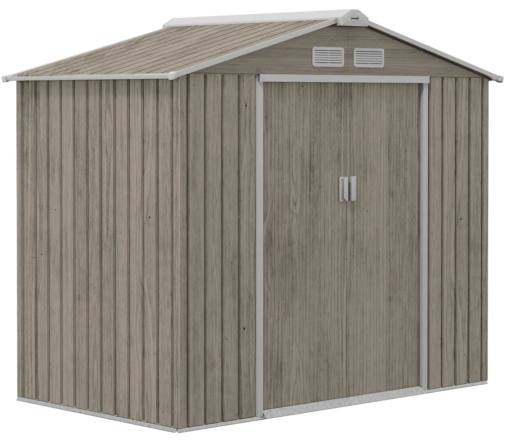 Outsunny Căsuță de Grădină pentru Unelte cu Orificii de Aerisire și Dublă Ușă Culisantă cu Blocare, 213x130x185 cm, Maro | Aosom Romania