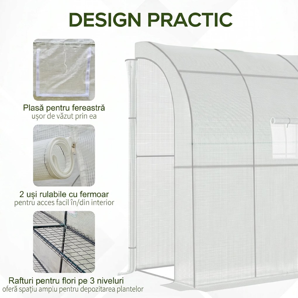 Outsunny 7' x 3' x 7' Outdoor Walk-In Greenhouse, Plant Nursery with Roll-up Windows, PE Cover, and 3 Wire Shelves, White | Aosom Romania