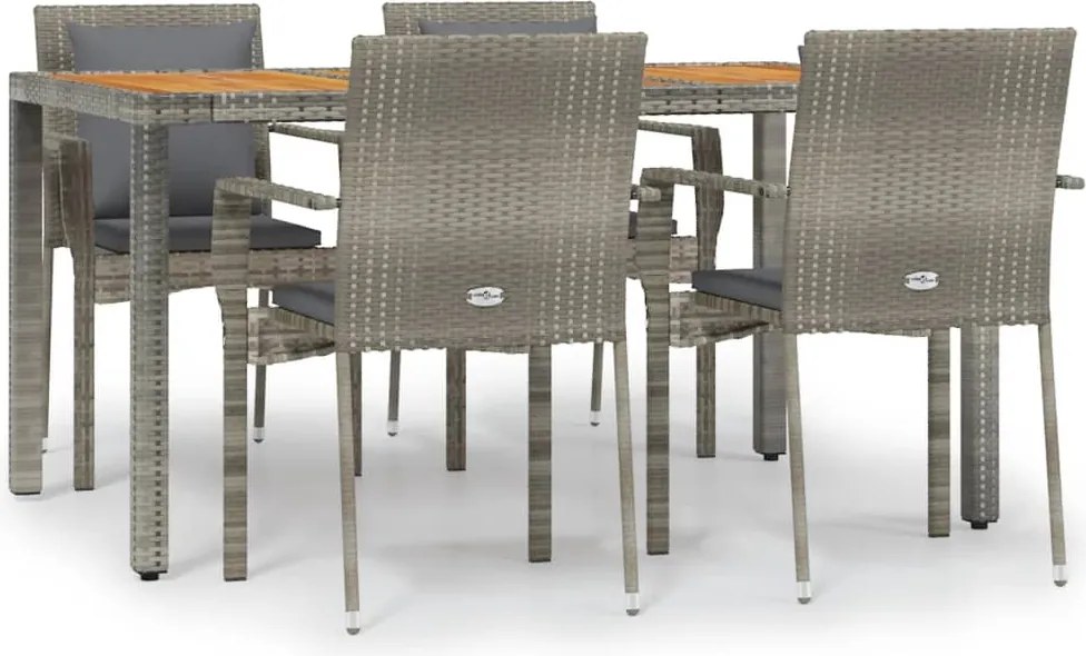 vidaXL Set mobilier de grădină cu perne, 5 piese, gri, poliratan