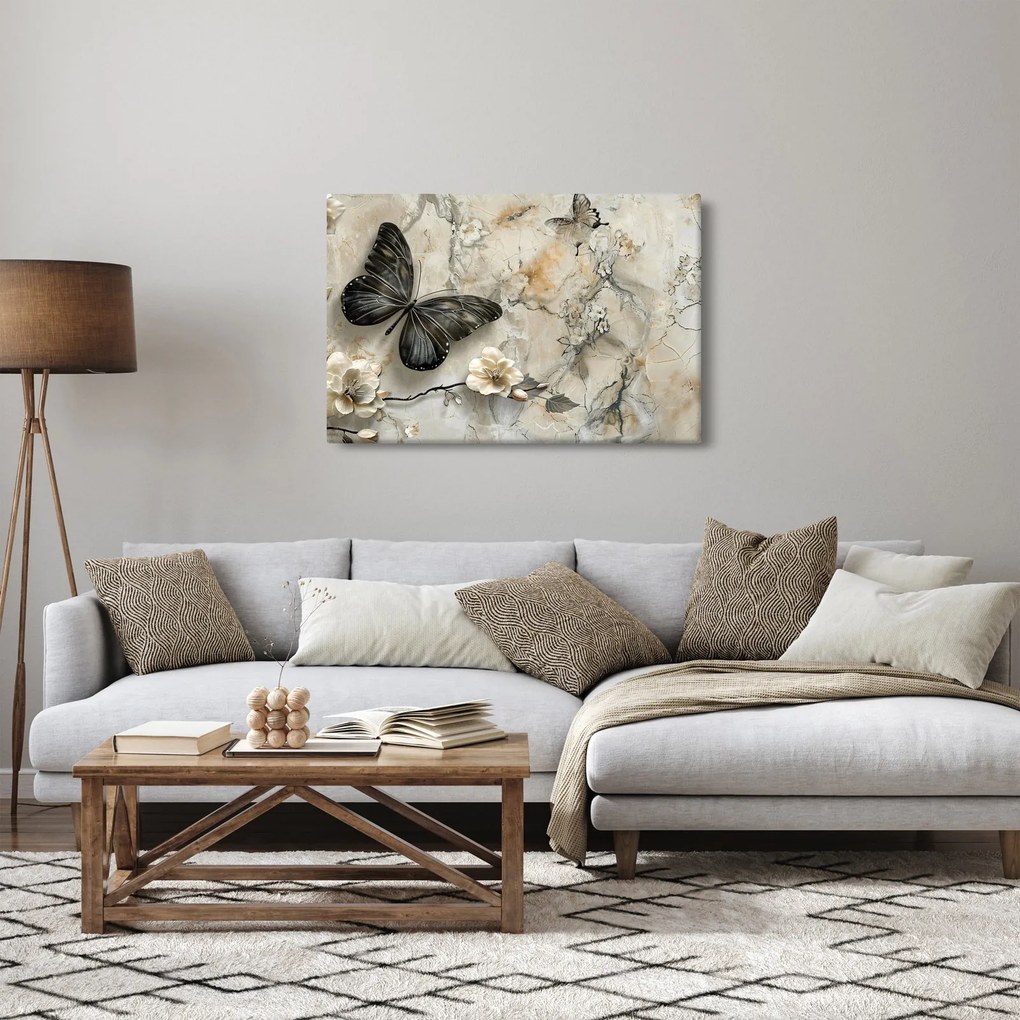 Tablou - Marmură de fundal cu fluturi (90x60 cm)
