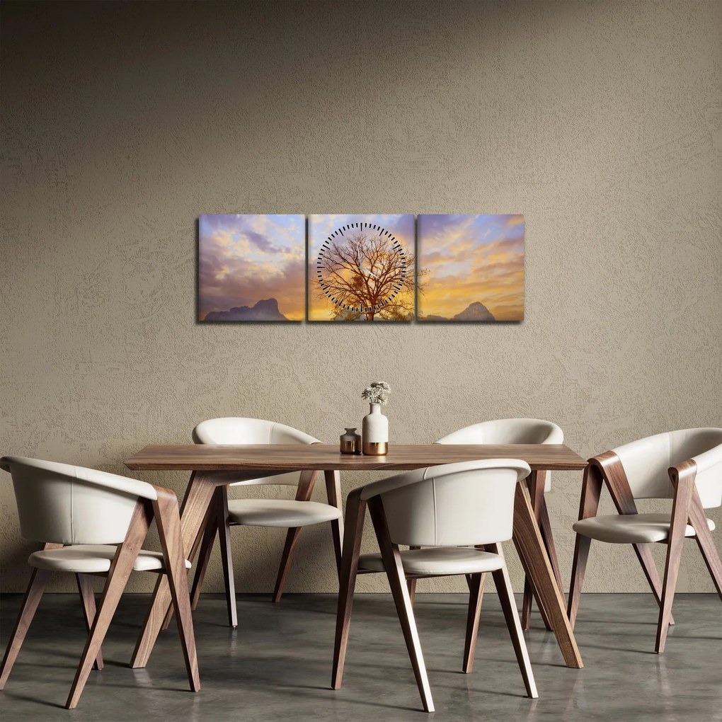 Tablou - Peisaj cu floarea soarelui (cu ceas) (90x30 cm)