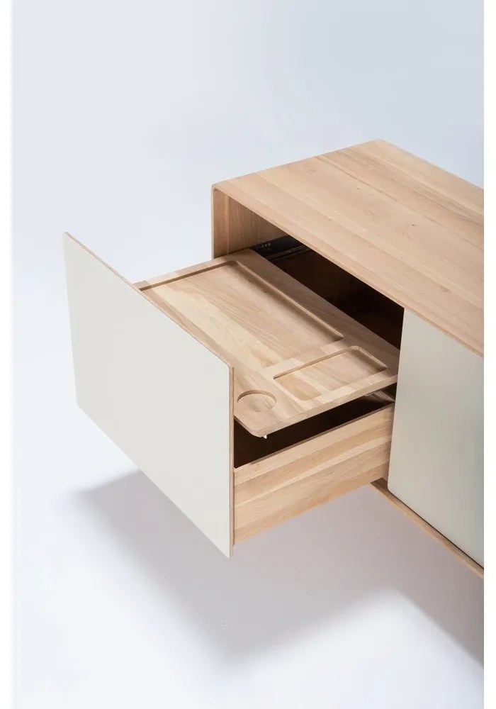 Comodă TV albă/în culoare naturală din lemn de stejar 180x64 cm Fina – Gazzda