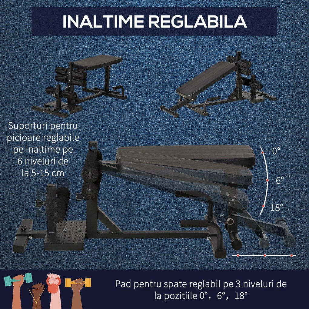 HOMCOM Stație de Fitness 3 în 1 Multifuncțională pentru Acasă, Antrenament Complet Corp, 100x58x46 cm, Negru | Aosom Romania