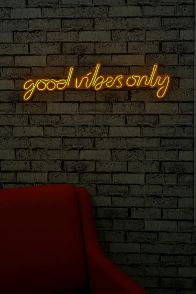 Decoratiune luminoasa LED de perete Good Vibes Only Galben 76x19x2 cm