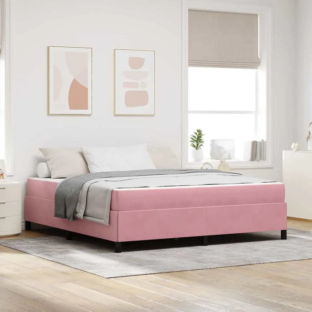 vidaXL Cadru de pat cu saltea Roz și alb 180 x 200 cm Catifea