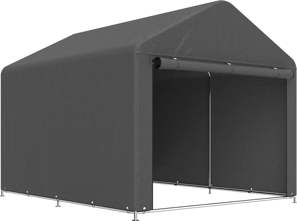 Outsunny Adăpost de grădină cort de depozitare impermeabil adăpost pentru motocicletă ușă rulou cu fermoar, 200 x 238 x 183 cm, gri închis | Aosom Romania