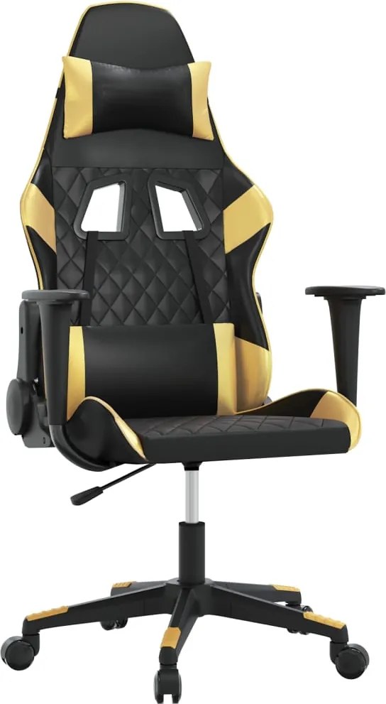 vidaXL Scaun de gaming de masaj, negru și auriu, piele ecologică