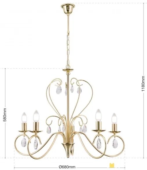 Candelabru 5 brate stil clasic cu cristale K9 Alessia auriu