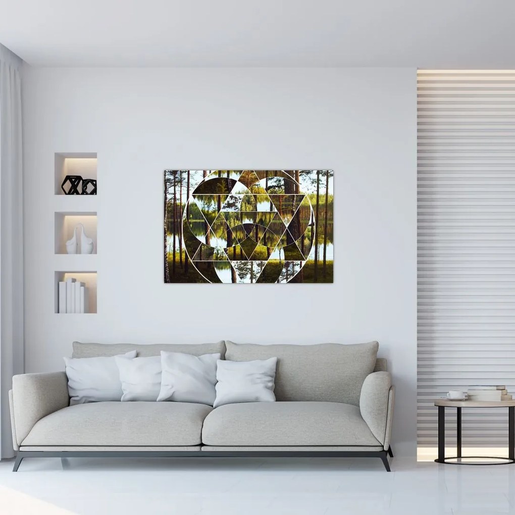 Tablou - Colaj geometric pe fundalul pădurilor nordice (90x60 cm)