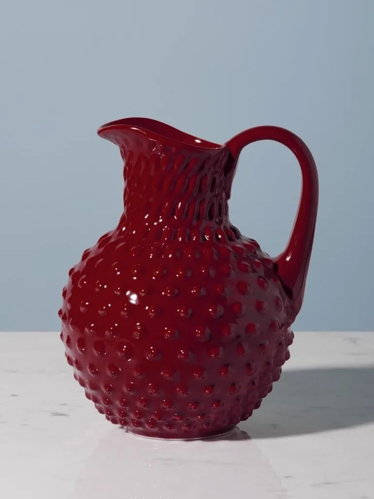 Carafă din ceramică roșu granat, 2 L, cu model hobnail în relief, 23,5 x 19,5 x 15,5 cm, „Pointe de Diamant”