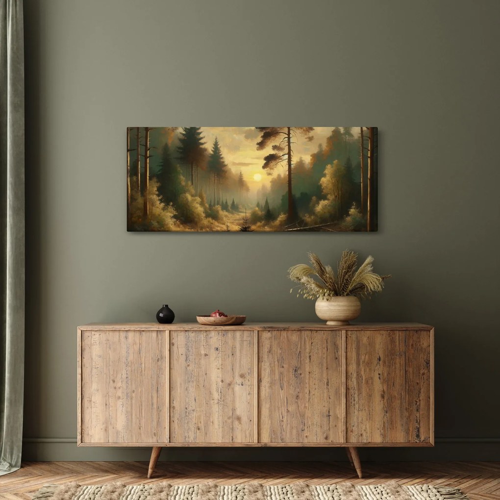 Tablou - Soare strălucind prin pădure (120x50 cm)