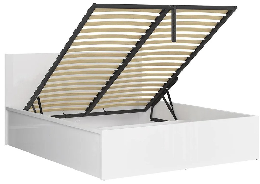 Pat matrimonial 160 cm Tetrix 11 (alb lucios) (cu somieră) (cu sp. depozitare). Promo -35%. 1098491