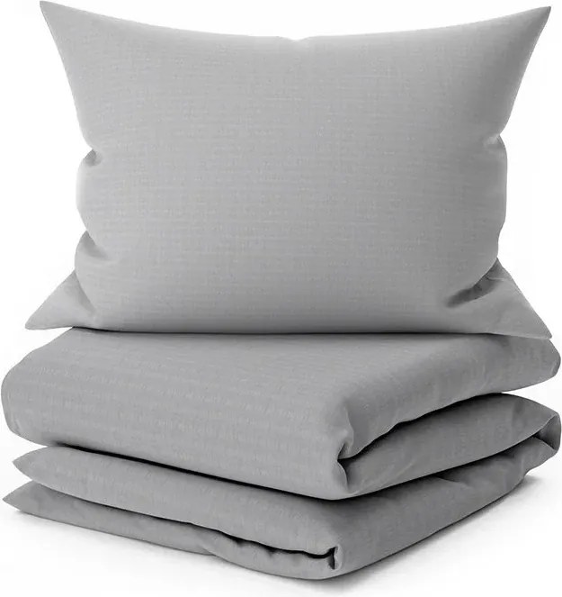 Set lenjerie de pat creponata DENYX BLEND gri, buzunar hotel + Cearsaf Jersey 90 x 200 cm gri inchis, pat single