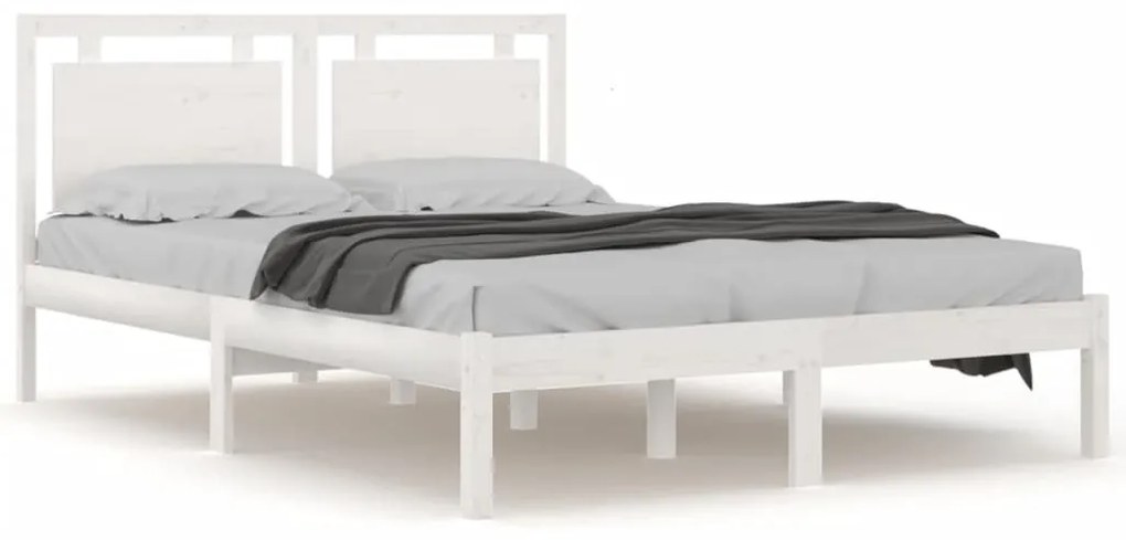 Cadru de pat 5FT King Size, alb, 150x200 cm, lemn masiv Alb, 150 x 200 cm