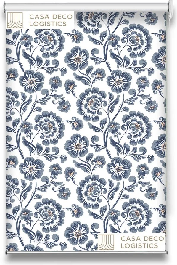 Roletă textilă Floral 8001 cu model floral albastru