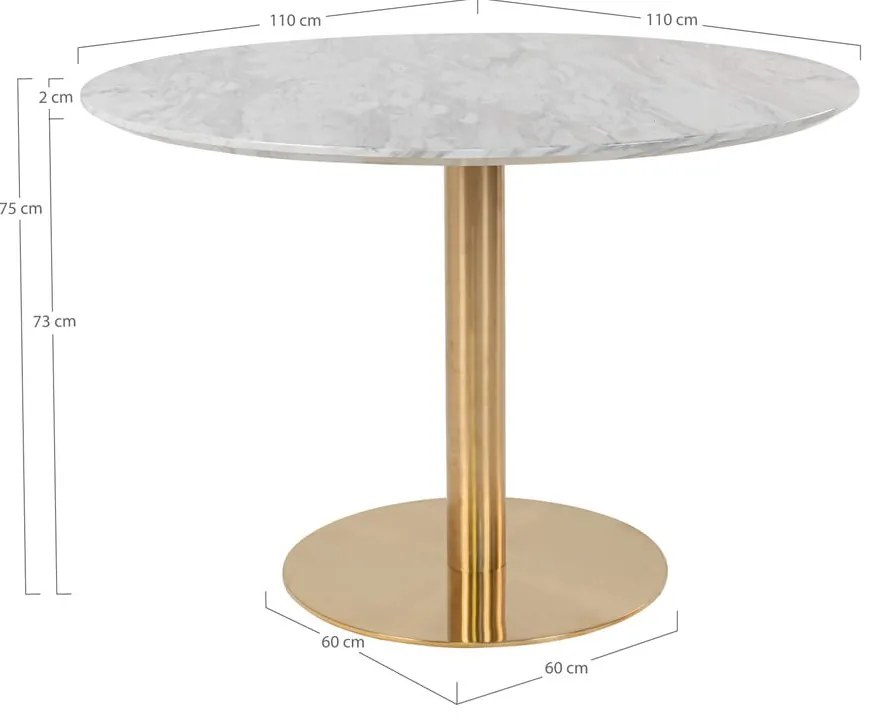 Masă de dining rotundă cu blat cu aspect de marmură ø 110 cm Bolzano – House Nordic