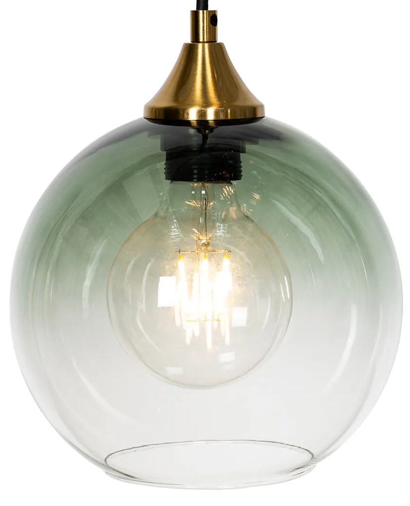 Lampă suspendată Art Deco din alamă cu sticlă albastră rotundă cu 7 lumini - Sandra