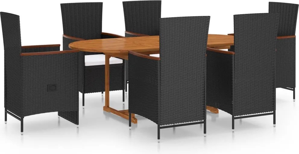 vidaXL Set mobilier de grădină, 7 piese, negru, poliratan