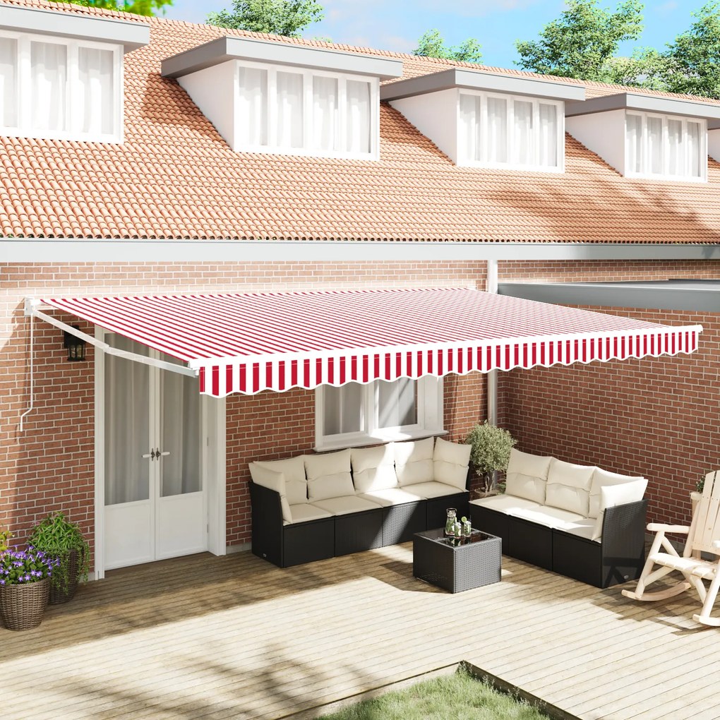 vidaXL Marchiză retractabilă manuală Dungi roșii și albe 500x300 cm