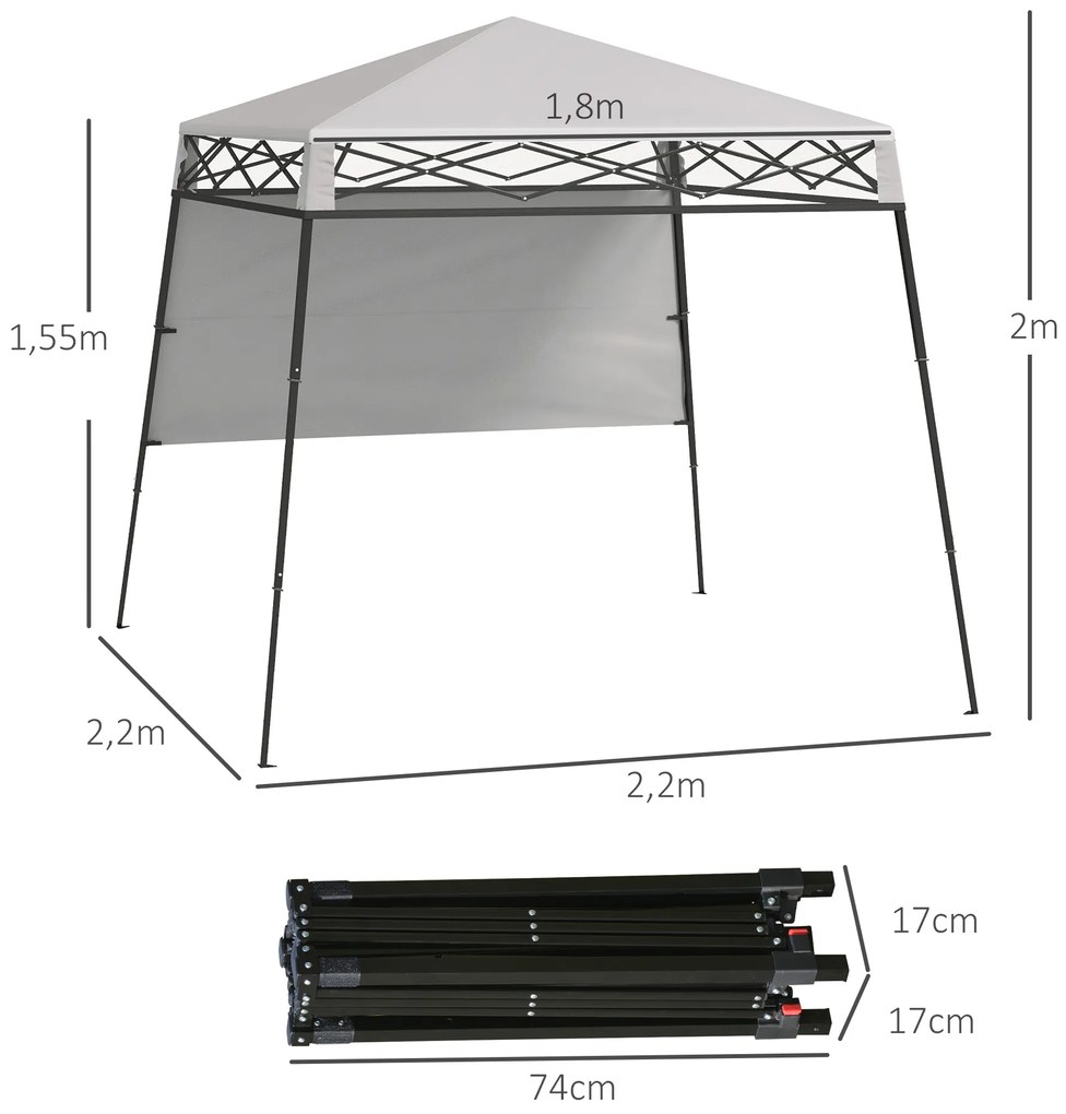 Outsunny Cenador Pliabil 220x220x200 cm cu 1 Perete Lateral Geantă de Transport Impermeabilă și Protecție UV50+ Alb | Aosom Romania