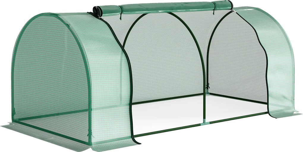Sera Tunel Outsunny din Otel si cu Capac din PVC, 200x100x80 cm, Transparent si Verde | Aosom Romania