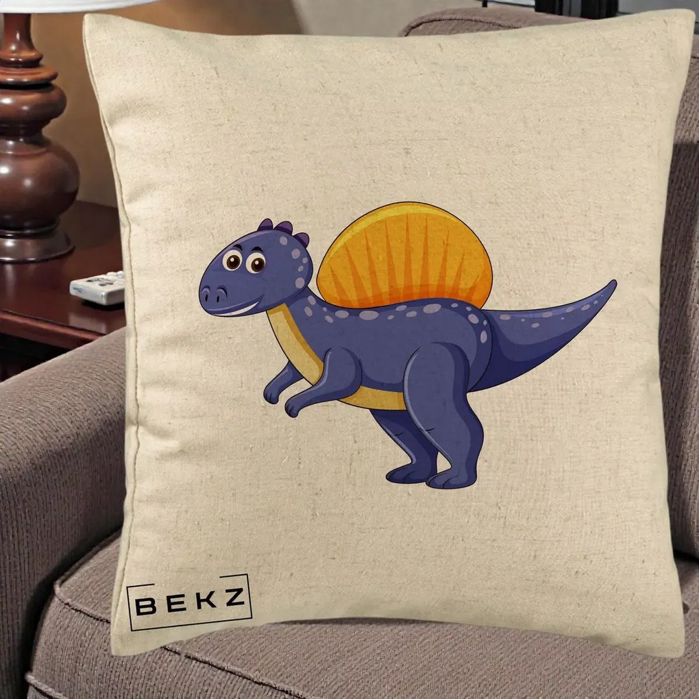 Perna Decorativa Spinozaur Kawaii, 40x40 cm, Bej, Husa Detasabila, Perna Inclusa, BEKZ®