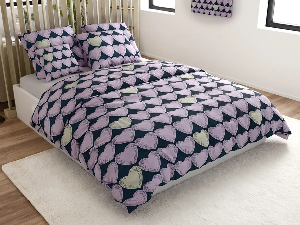 Lenjerie din microfibra VIOLET HEARTS mov deschis Dimensiune lenjerie de pat: 2 buc 70 x 80 cm | 160 x 200 cm