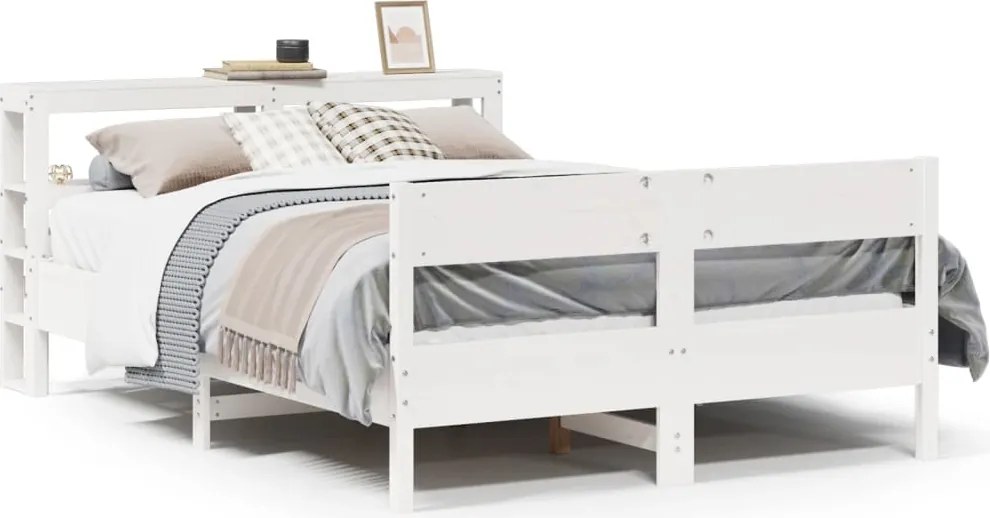 vidaXL Cadru de pat fără saltea, alb, 150x200 cm, lemn masiv pin