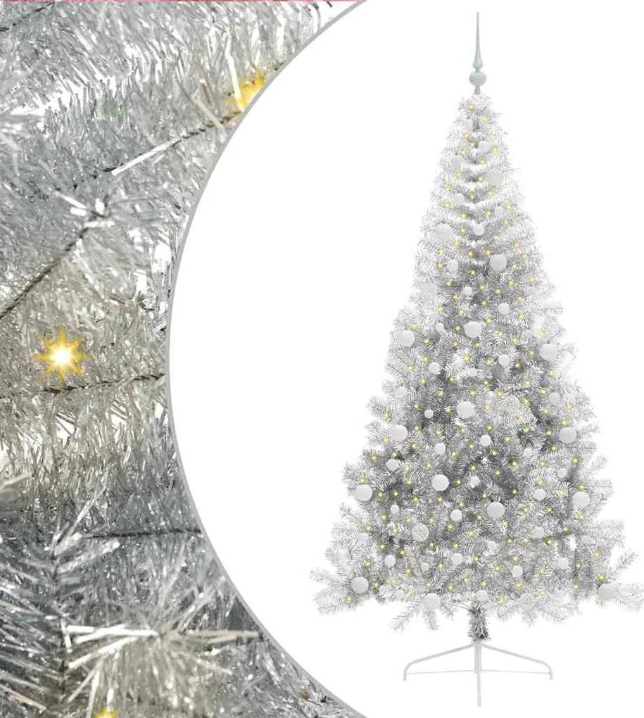 vidaXL Pom de Crăciun artificial pre-iluminat Argintiu 210 cm PET