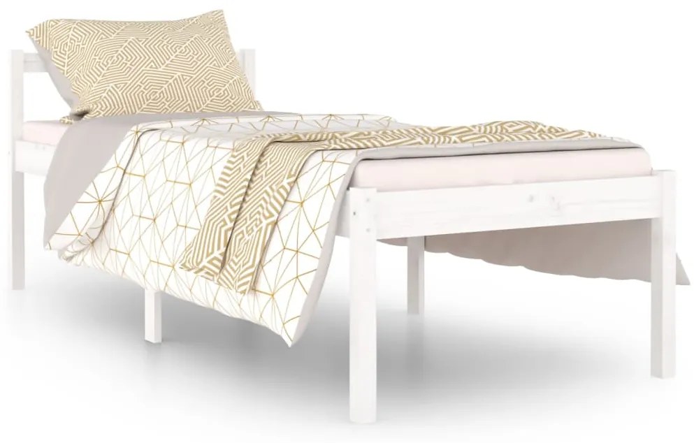 810575 vidaXL Cadru de pat mic single, alb, 75x190 cm, lemn masiv