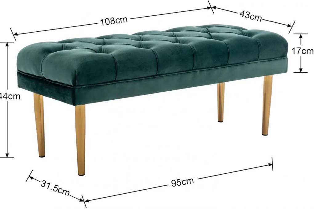 BAV4 - Bancuta, 108 cm, Divan, Canapea, fotoliu, sofa, bancheta, bancuta, banca living, dormitor, hol - Verde - Auriu