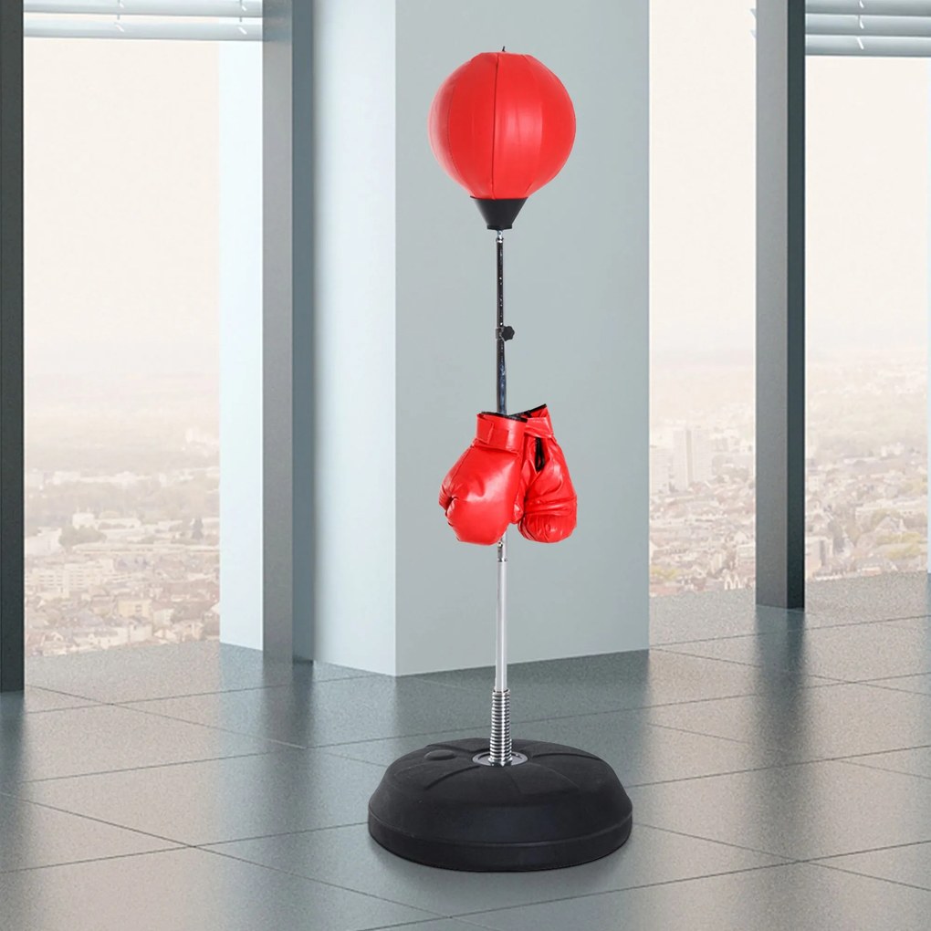 HOMCOM Sac de Box de Podea cu Înălțime Reglabilă, Mănuși de Box și Bază Umplută, 43x43x126-144 cm, Roșu | Aosom Romania