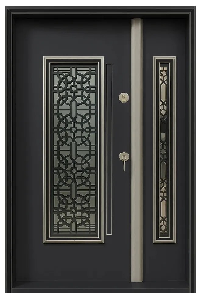Usa metalica dubla de exterior cu izolatie si vizor Novo Doors NDS1001, Din compozit, 2 yale, Kit complet, Pentru case (Sens deschidere: Stanga)