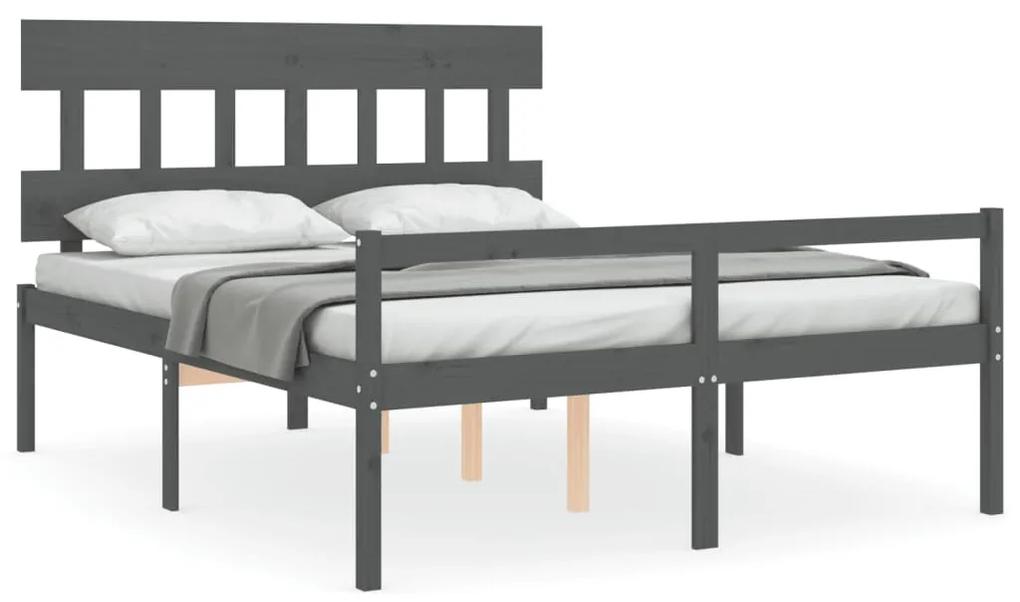 3195423 vidaXL Cadru de pat senior cu tăblie, gri, king size, lemn masiv