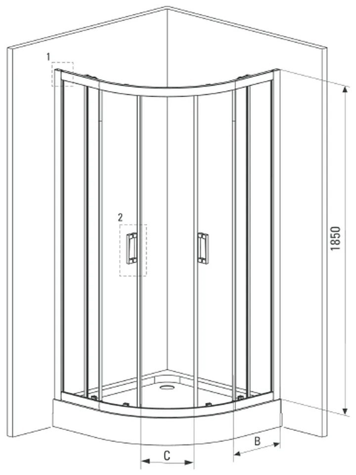 Cabina de dus semirotunda neagra 80x80 cm Deante Funkia 800x800 mm