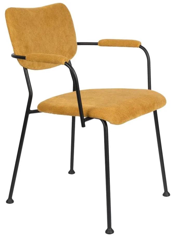 Set 2 scaune cu brate catifea galbena Benson