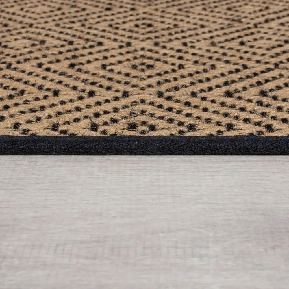 Covor tip traversă pentru scări negru/în culoare naturală din iută 60x600 cm Diamond – Flair Rugs
