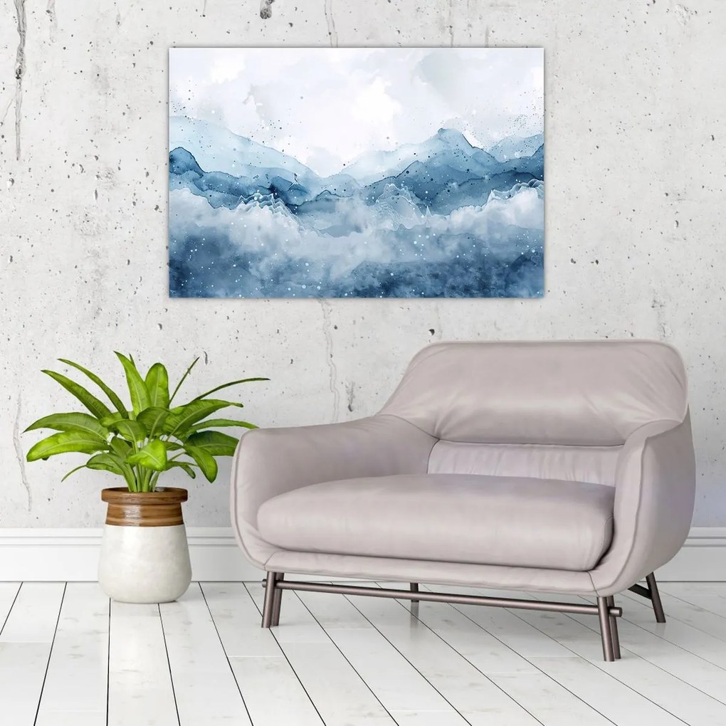 Tablou - Nori și valuri, acuarelă (90x60 cm)