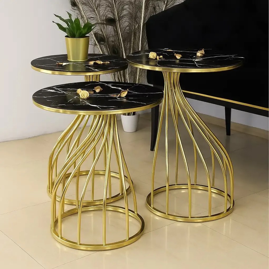 Set măsuță de cafea Homs – 3 bucăți – Negru &amp; Gold