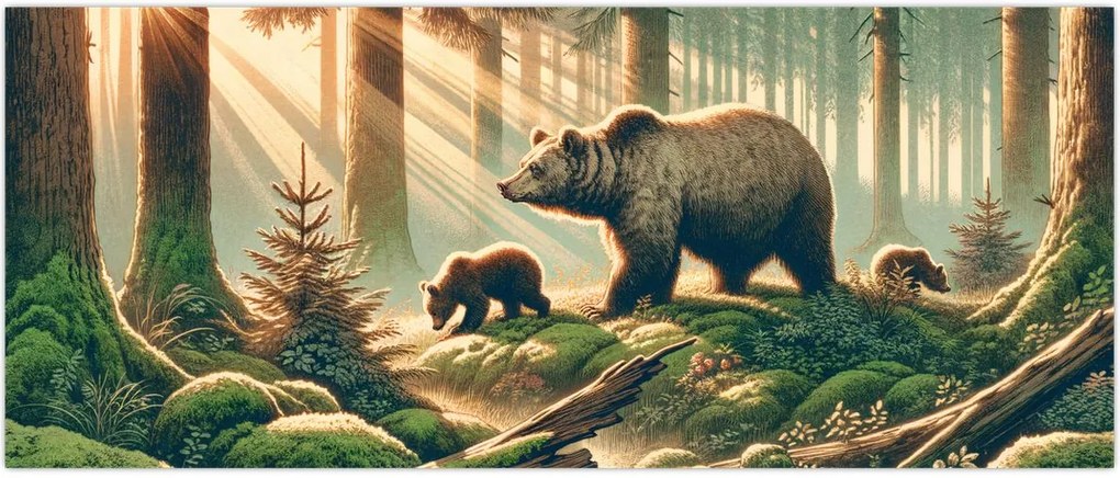Tablou - Urși în pădure (120x50 cm)